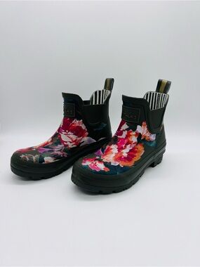Joules Green Floral Wellinob Chelsea  Rain Ankle Boots Size 5
